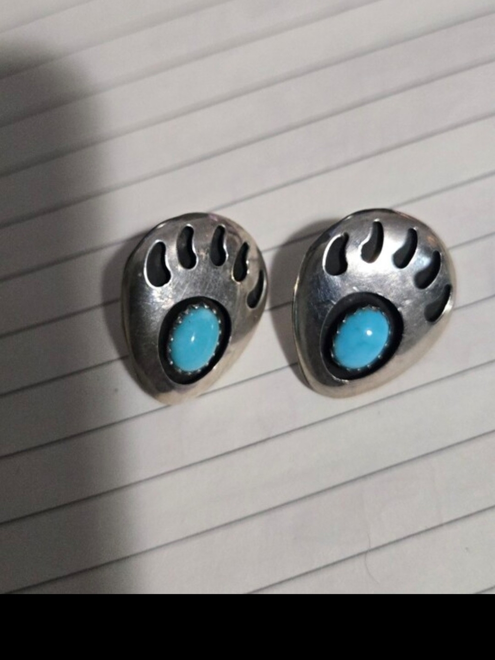 Sterling Silver Bear Paw Earrings with Turquoise Cabochon NWOB